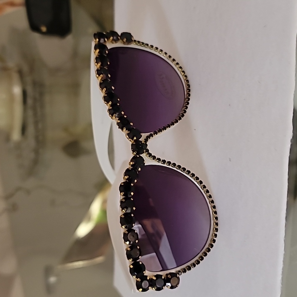 Designer style white Rhinestones cat eye shades
